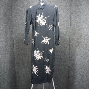 1930's Black Wool Flower Embroidered Sheath